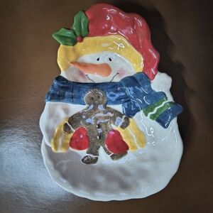 Ceramic Snowman Christmas Holiday Candy Dish Spoon Rest Cheese Ball Dish